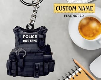 Personalized Police Bulletproof Vest Keychain Gift For Police, Police Uniform Ornament Keychain - image 1