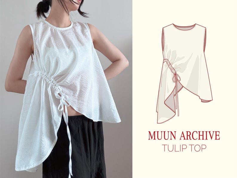 TULIP TOP Sewing Pattern – PDF | Relaxed Fit Sleeveless Summer Top | Asymmetrical, Japandi, Minimal, Layered Draped Top, Modern Asian - image 1