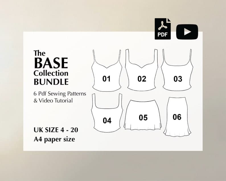 A4 BUNDLE: 6 Digital PDF Sewing Patterns + Video Tutorial for BASE Collection by Mai Ardour - image 1