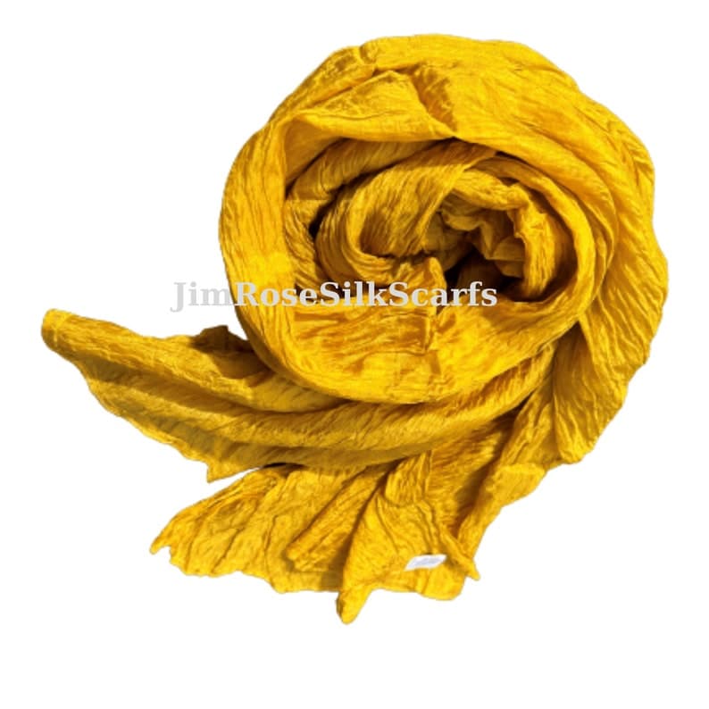 Crinkle Silk Scarf | Mustard Yellow Bohemian Head Scarf | Lightweight Silk Wrap | Festival Hair Scarf | Handmade Gift for Her - image 1