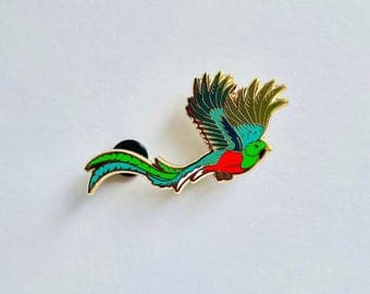 Resplendent Quetzal Pin - Emerald Bird with Gold Clutch - image 1