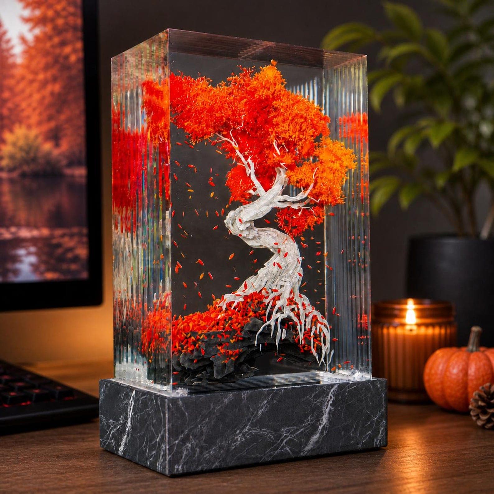 Autumn Bonsai Tree Resin Lamp – Fall Foliage Night Light Sculpture - image 1