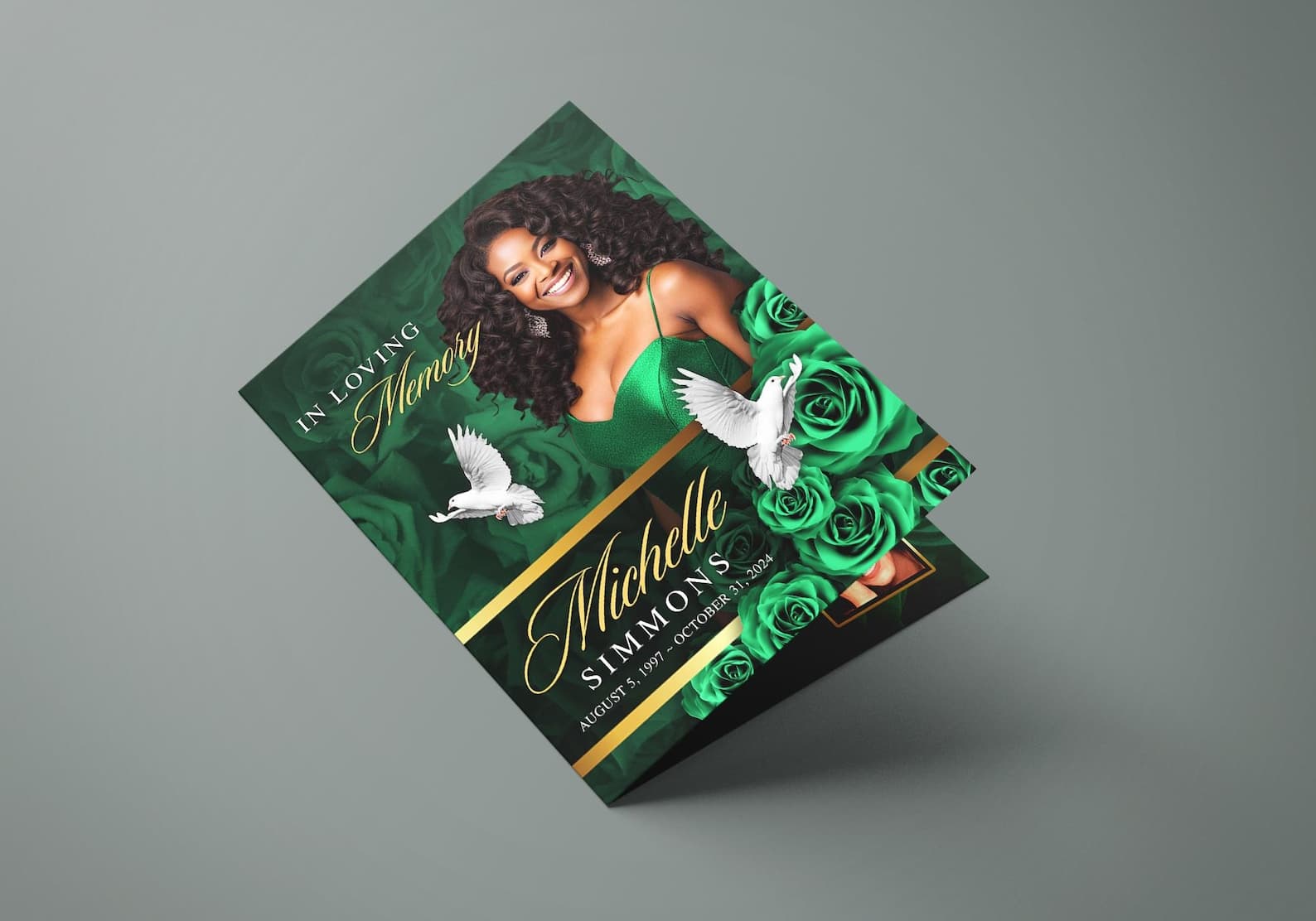 Green Roses Funeral Program (8 pages) Celebration of Life Obituary Program | Memorial Program | In Loving Memory | Canva Funeral Template - image 1