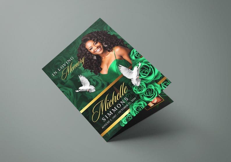 Green Roses Funeral Program (8 Pages) Celebration of Life Obituary Program | Memorial Program | In Loving Memory | Canva Funeral Template - image 1