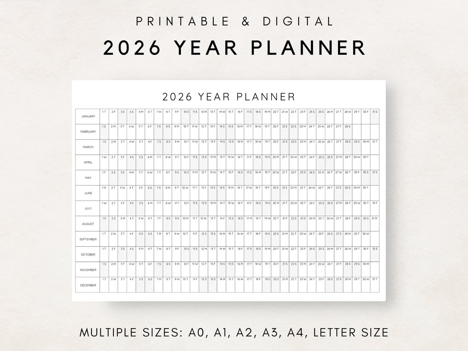 2026 Year Planner Printable, Yearly Planning Calendar, Calendar Poster, Digital Calendar, 2026 Calendar, 2026 Planner, Year at a glance - image 1
