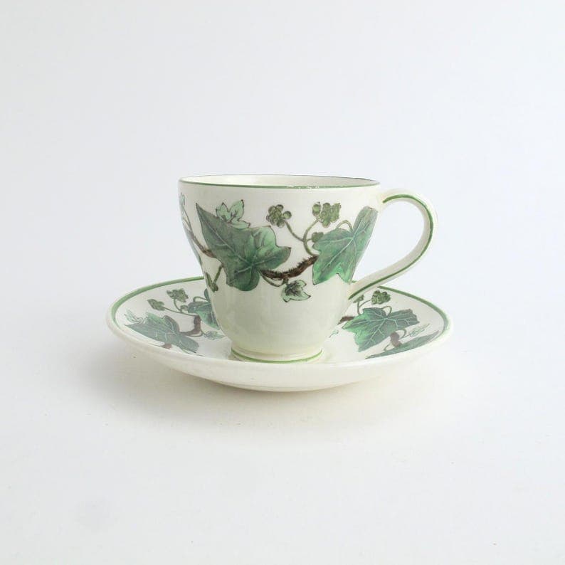 Napoleon Ivy by Wedgwood Queen's Ware Footed Demitasse Cup & Saucer - image 1