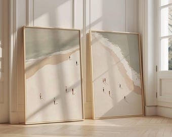 Set of 2 Vintage Bathroom Printable, Minimal Beach Art Print, Swimming Minimalist Artwork, Trendy Minimal Art Print, Beach House Decor - image 1