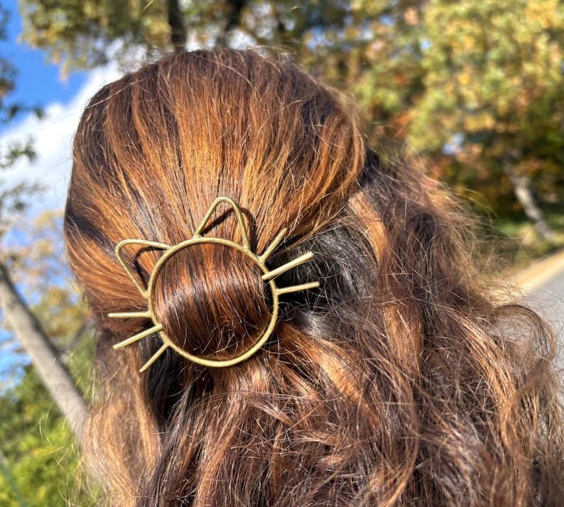 Cat Whiskers Hair Slide - Original Rachel Pfeffer Handmade Brass Kitty Hairpin Set - image 1