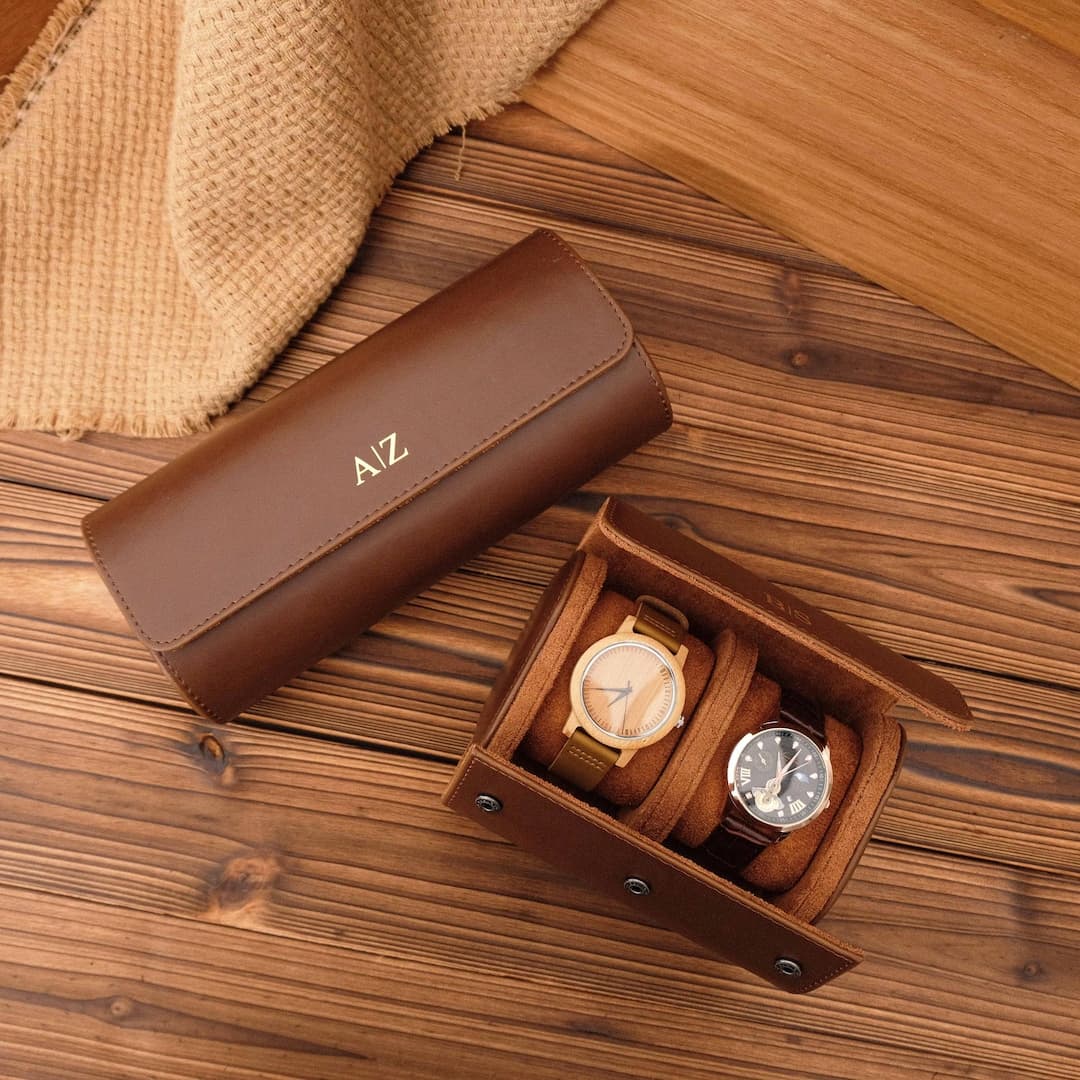 Personalized Leather Watch Case, Travel Watch Roll, Watch Roll for 3 Watches, Groom Gift, Valentine's Day gift,Gift for Him - image 1