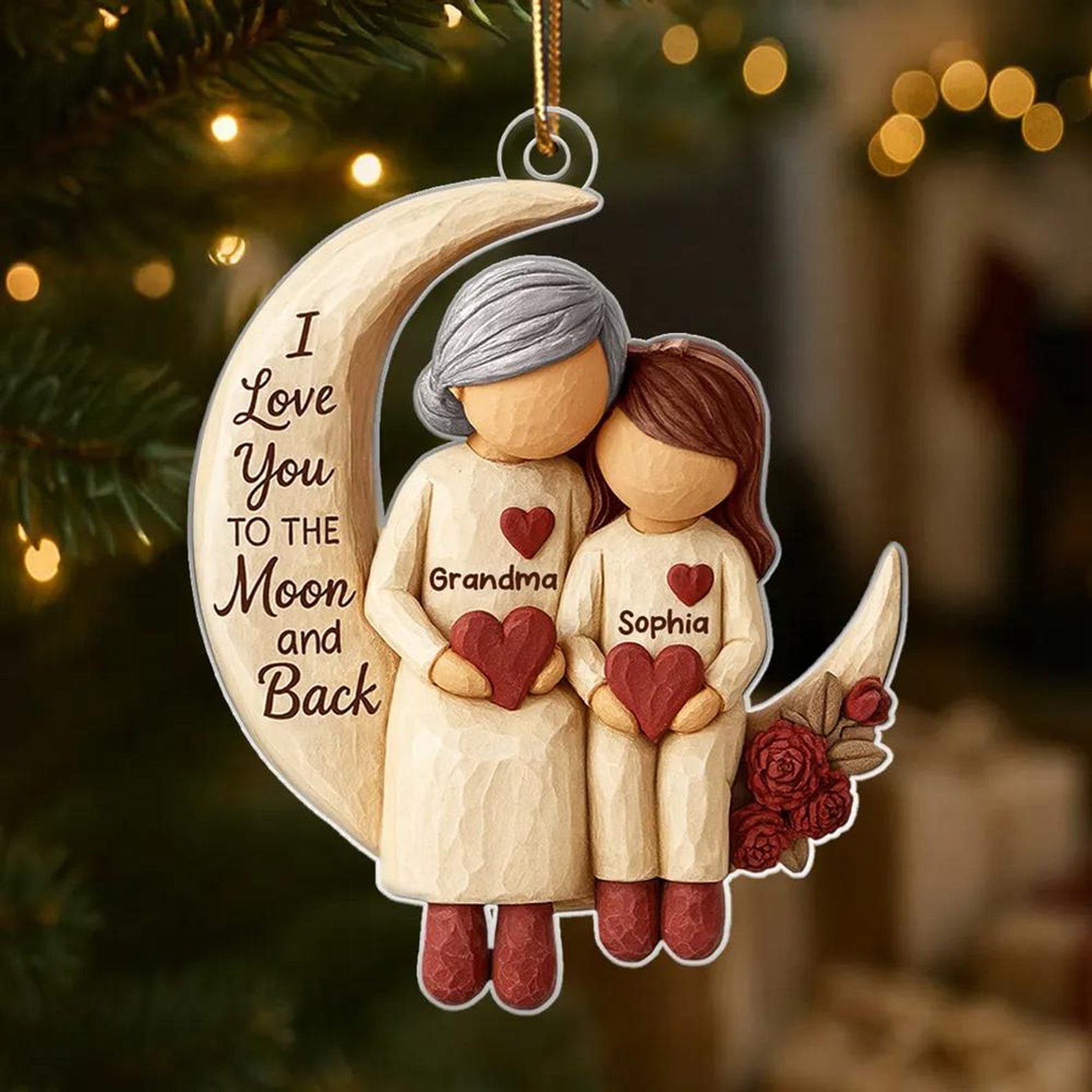 Grandma Grandkids on Moon - Personalized Acrylic Ornament - Heartfelt Christmas Gift for Grandma, Grandkids, Birthday and Christmas Gift - image 1