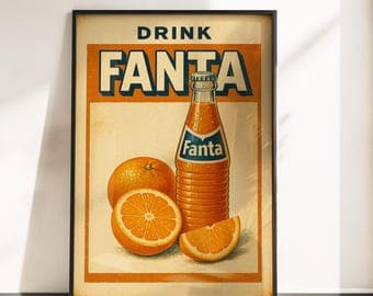 Retro Orange Fanta Poster - Vintage Fanta Advertisement Wall Art - Retro Orange Soda Poster Print - Retro Food and Drink Poster - Fanta Ad - image 1