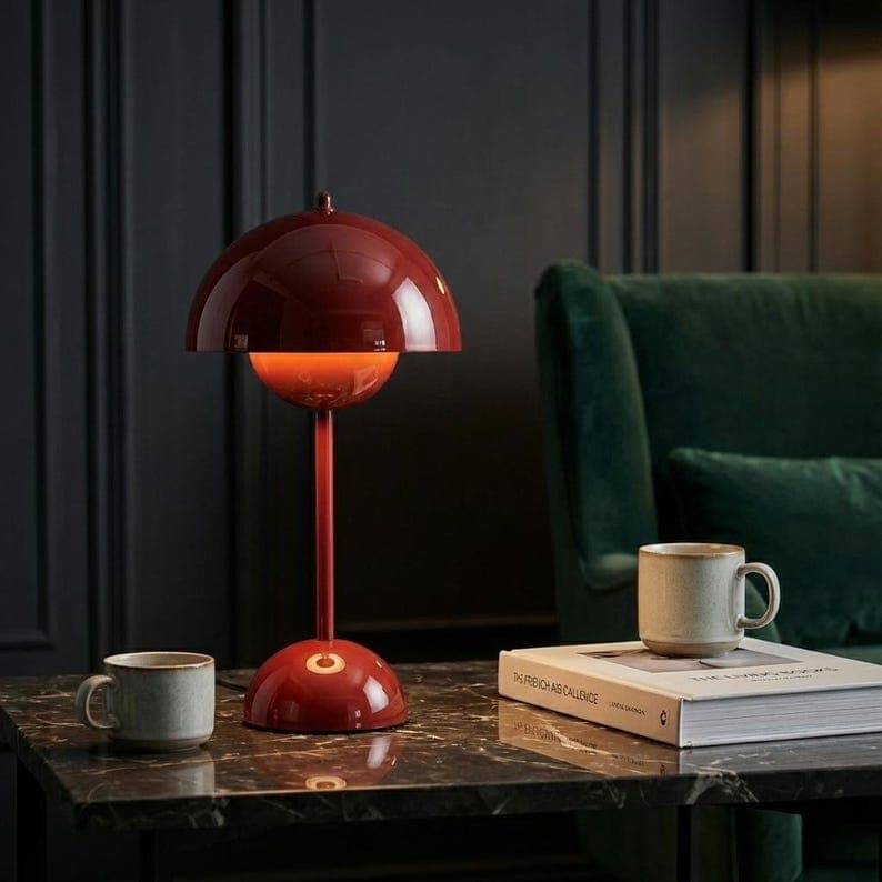 Retro Mushroom Cordless Table Lamp - Mid-Century Modern Flowerpot Light - Rechargeable LED Bedside Lamp - Minimalist Decor Gift for Her - image 1