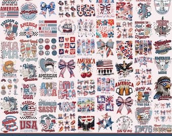 4th Of July PNG Bundle USA Flag American Mama Coquette Bow Land Of The Free Floral Girly Howdy Western USA Vintage Aesthetic Png Designs - image 1