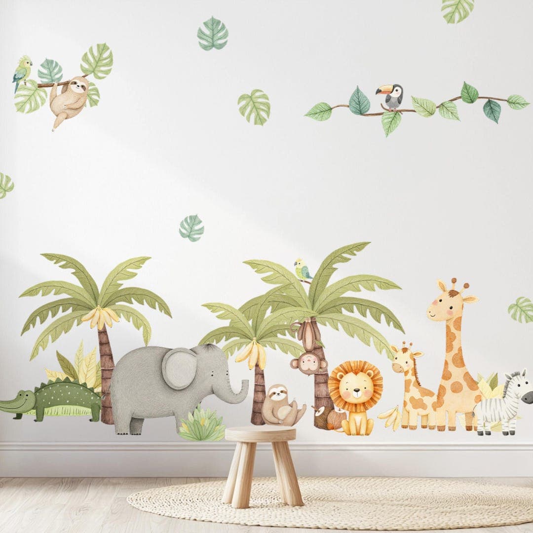 Safari Animal Wall Decals – Adorable Jungle Stickers, Non-Toxic & Plastic-Free, Safe Nursery Wall Decor, Zoo Theme for Kids - image 1