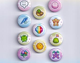 Pastel Stardew-Inspired Small Button Pins & Magnets | Cute 1″ Farm Girl Game Aesthetic | Kawaii Backpack Pin Set | Gamer Gift - image 1