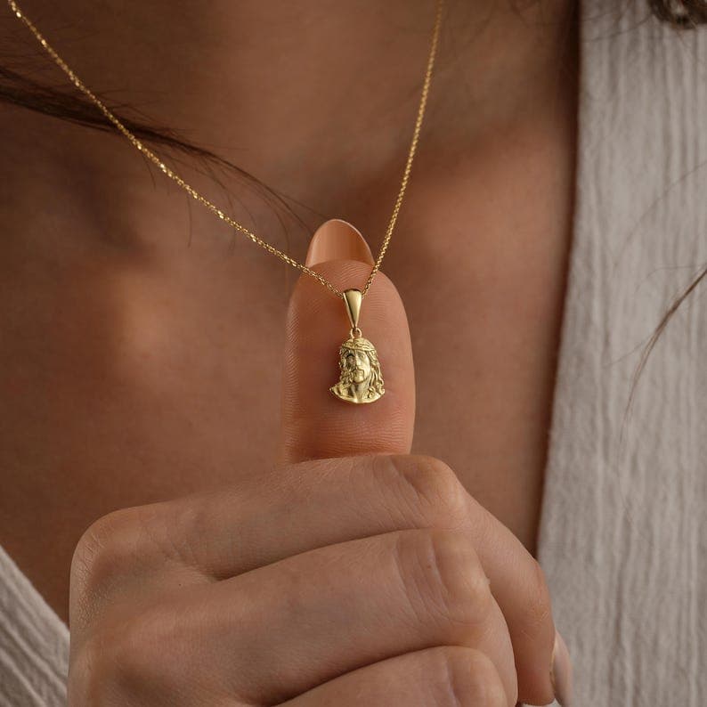 14K Solid Gold Jesus Pendant Necklace – Religious Gift - image 1