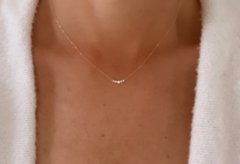 Tiny Gold Necklace, Dainty Gold Necklace, CZ Necklace, Simple Minimalist Necklace - AvaHopeDesigns - image 1