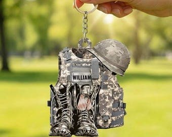 Personalized Military Uniform Keychain, Custom Boots & Hat Military Keyring, Army Veteran Gift, 2D Flat Acrylic - image 1