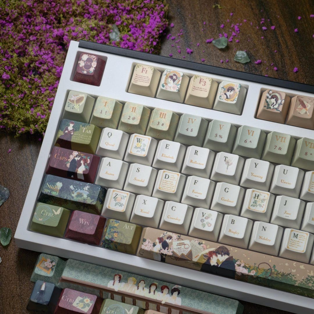Vintage Pride and Prejudice Keycap Set | Retro Book Lover Cherry Profile PBT Keyboard - image 1