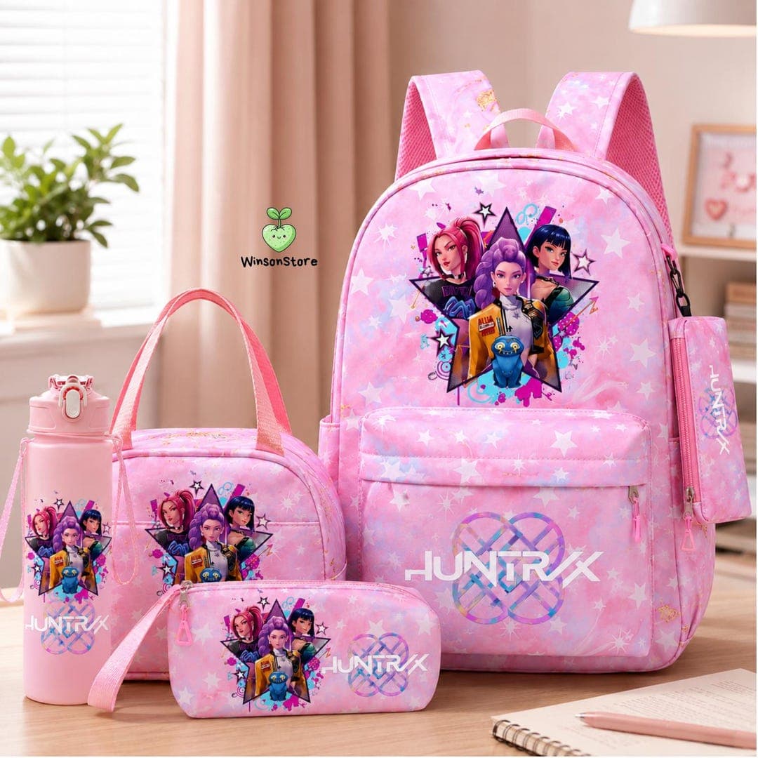 4PC K-Pop Demon Hunters Backpack Set – School Bag, Lunch Bag, Water Bottle & Pencil Case - image 1