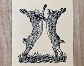 Native Irish Hares (Lepidius timidus hibernicus), Original 6x8" or 7x9" linocut print - image 1