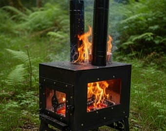 Handmade Steel Camping Wood Stove with Side Glass Viewing Window – Portable Outdoor Heater - image 1