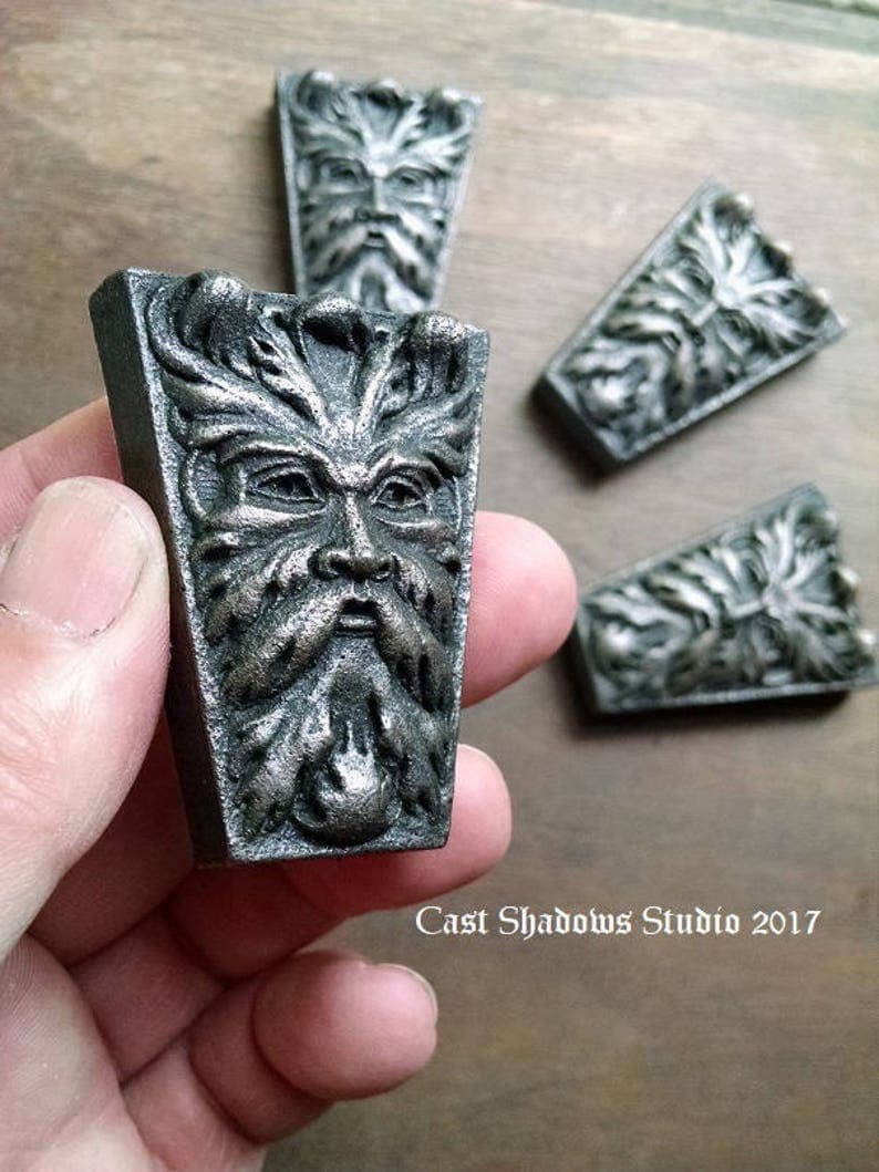Green Man Keystone, Blackened Iron, Petite Green Man, Architectural Ornament, Cast Shadows Studio - image 1