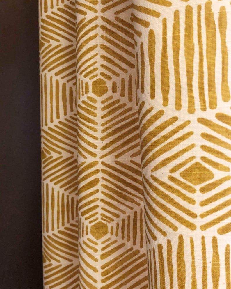 Boho Heni Goldenrod Yellow on Natural Curtains, Rod Pocket or Pinch Pleat, 1 Panel - image 1
