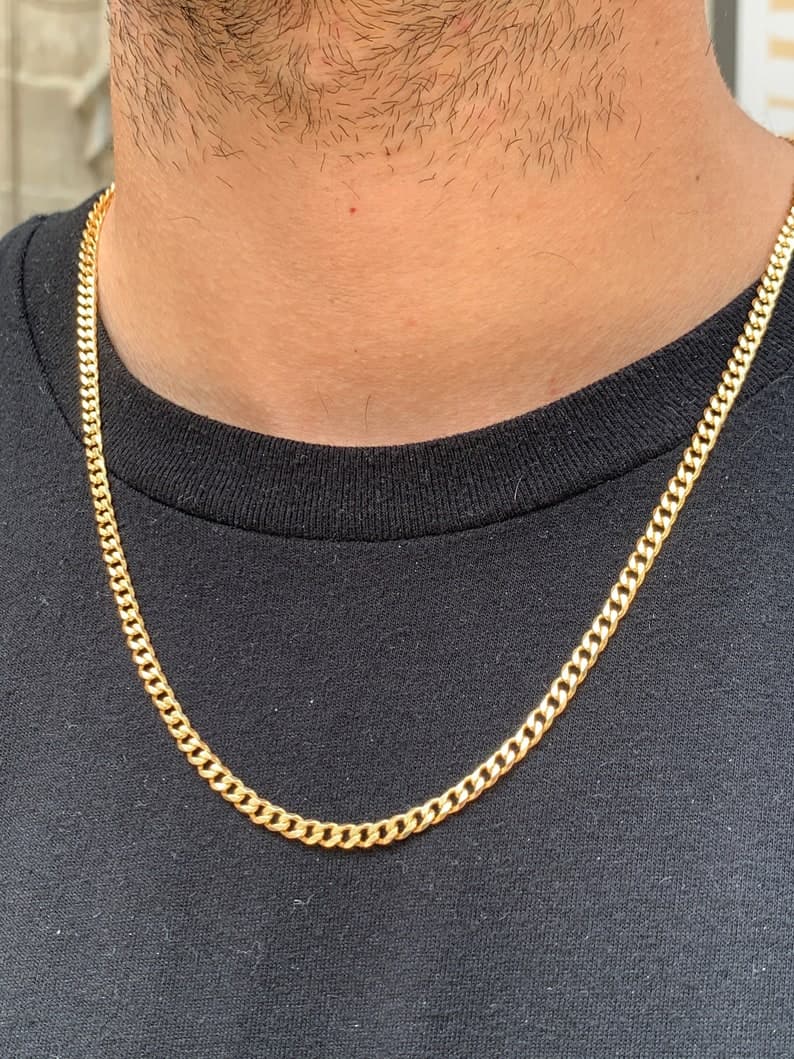 18K Gold Filled Curb Necklace, Thick Gold Chain for Men, Gold Chain for Son, Mens Gold Chain, Mens Necklace, Gift for Husband, Mens Jewelry - image 1