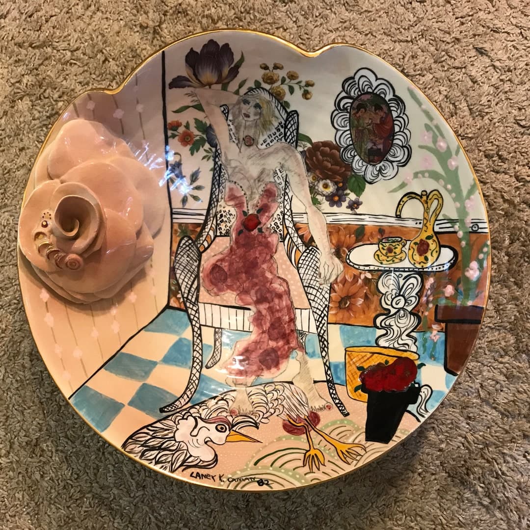 Laney Oxman Hand Painted Ceramic Serving Center Bowl - image 1