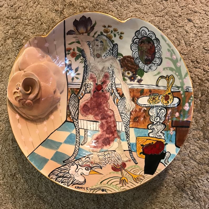 Laney Oxman Hand Painted Ceramic Serving Center Bowl - image 1