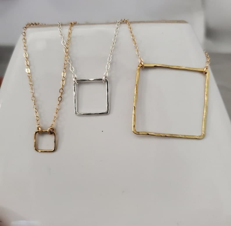 Square Necklace, Layering Necklace, Gold Fill or Sterling Silver, Open Square Necklace, Geometric, Simple, Dainty, Minimalist Necklace - image 1