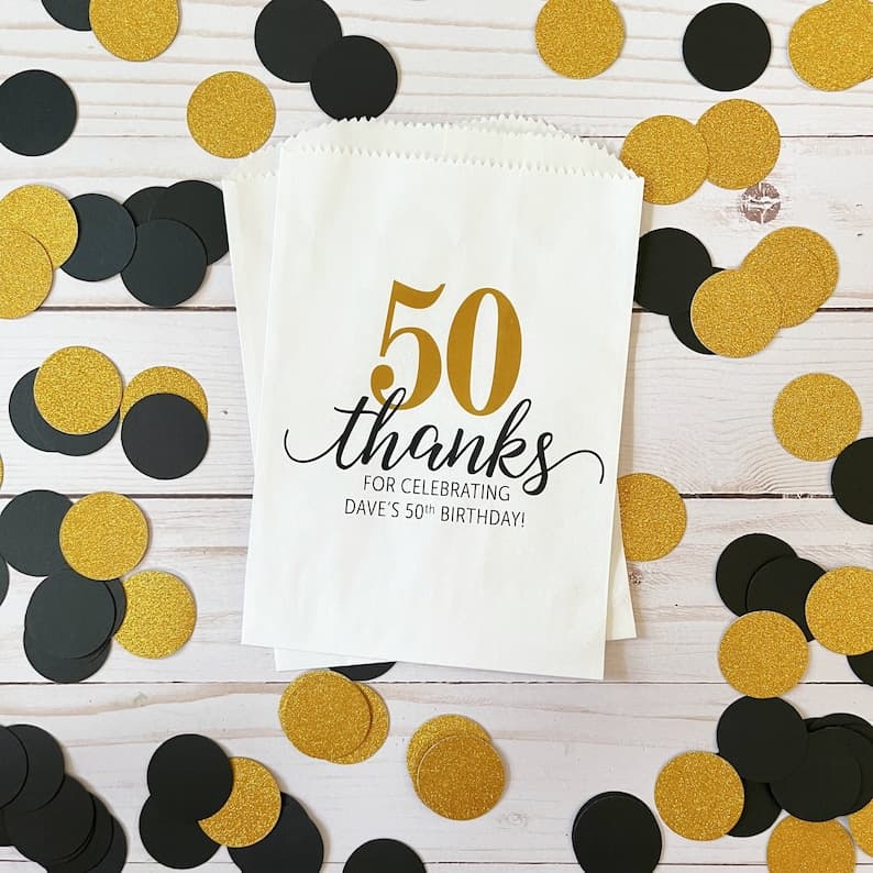 LINED Birthday Party Favor Bags - Milestone Birthday Cookie, Candy, Treat, Donut Bags - 40th, 50th, 60th, 70th, 80th Birthday Dessert Bags - image 1