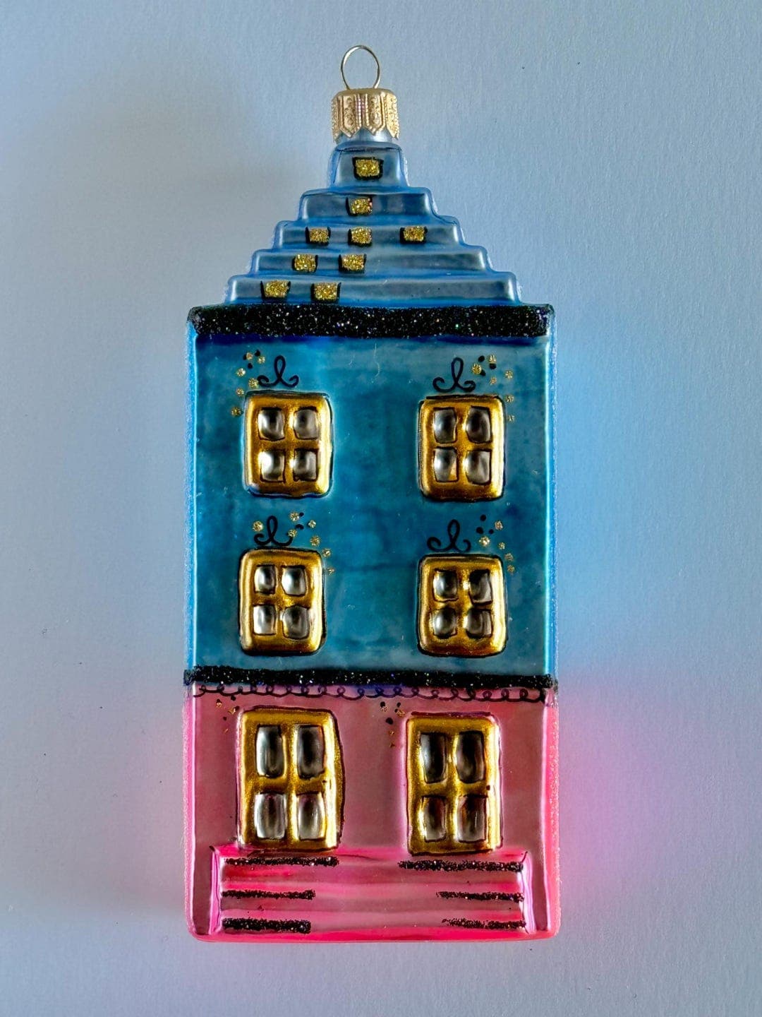 Vintage Apartment Building Ornament | Cityscape Christmas Decor | Glass Blown Duplex Holiday Decoration - image 1