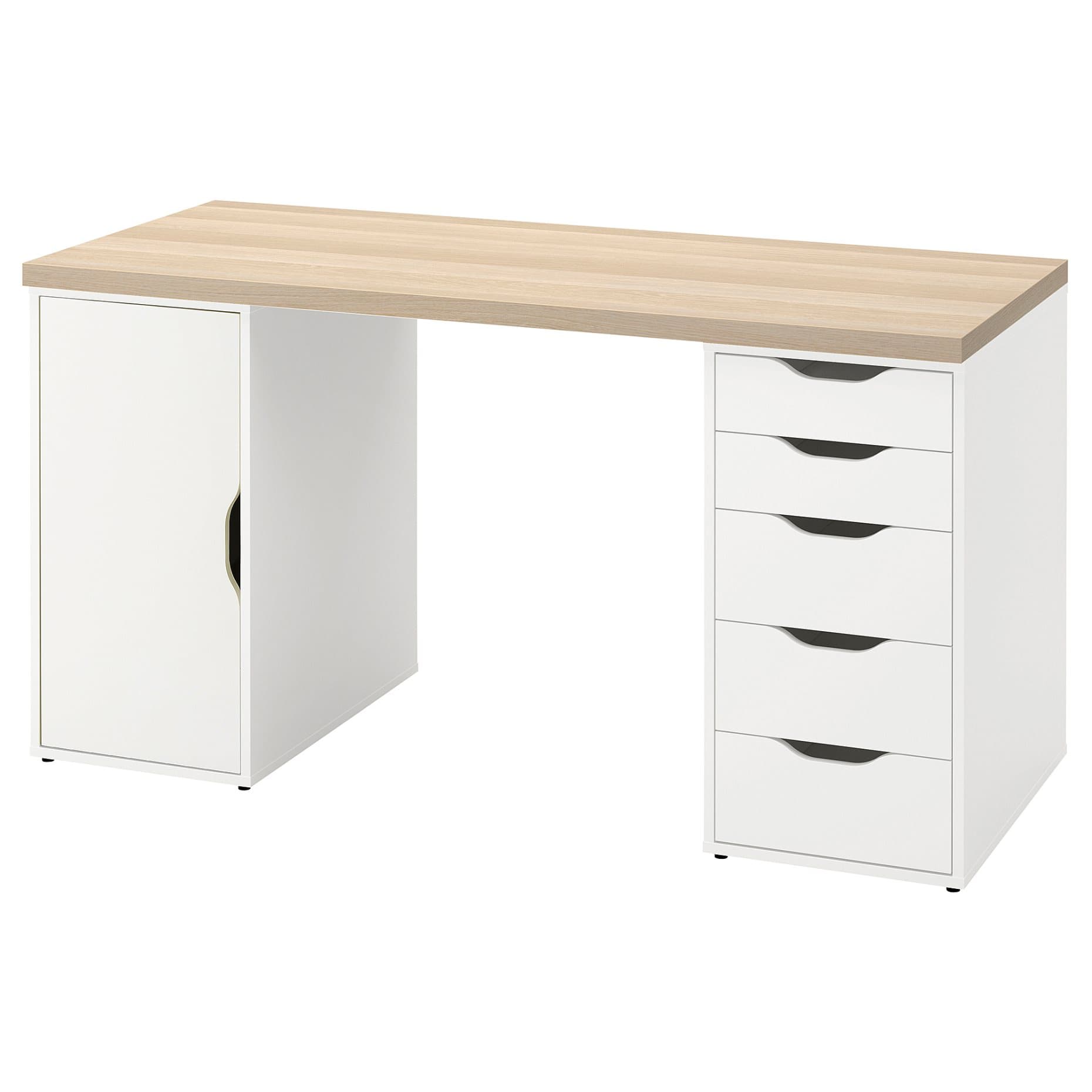 LAGKAPTEN/ALEX Desk, 140x60 cm, White/Oak Veneer - image 1