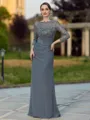 Regal Sheath Scoop 3/4 Sleeves Appliques Lace Floor-Length Chiffon Mother of the Bride Dress - image 1