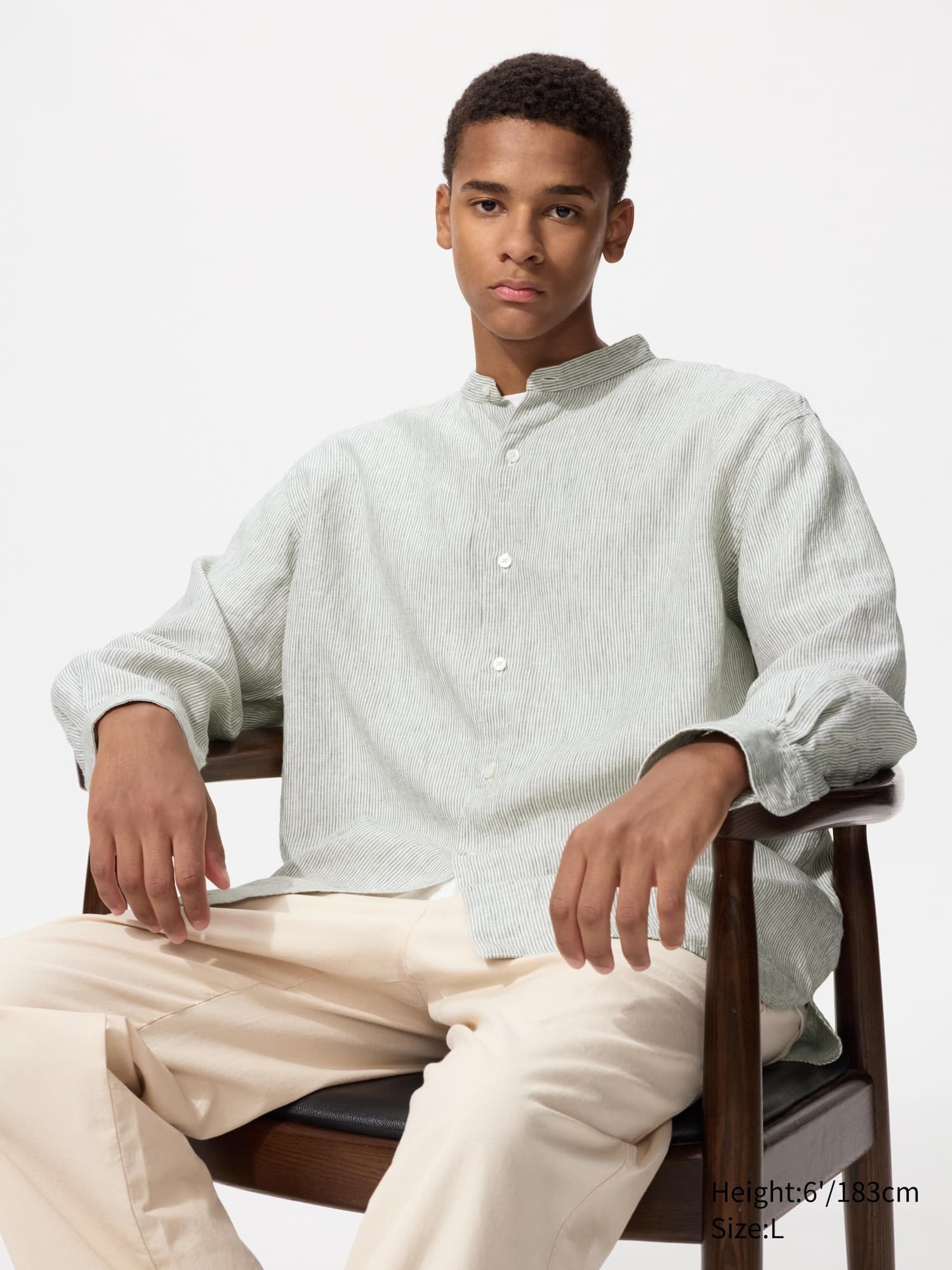 Chemise 100% lin premium (Col officier, Rayée) - image 1