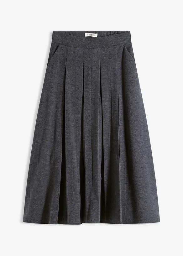 Jupe midi plissée à poches latérales bleu encre chiné - image 1