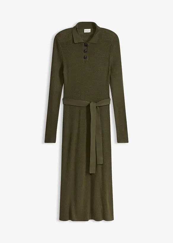 Robe en maille côtelée olive foncé - image 1
