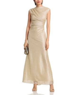 Aqua Crinkle Metallic Gown - image 1