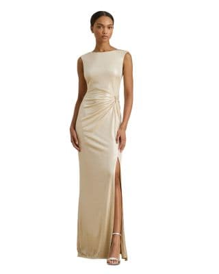 Buckle Trim Metallic Jersey Gown - image 1