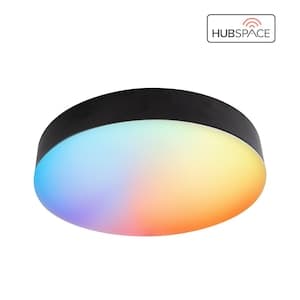 13-inch Smart Integrated LED Matte Black CCT & RGB Selectable Flush Mount Light Powered by Hubspace - image 1
