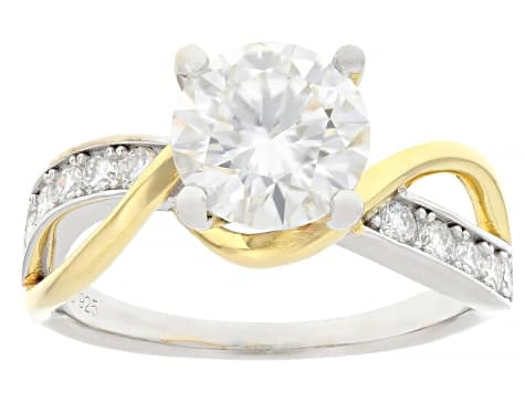 Moissanite Fire 2.20ctw Round Brilliant Platineve and 14k Yellow Gold Over Sterling Silver Engagement Ring - image 1
