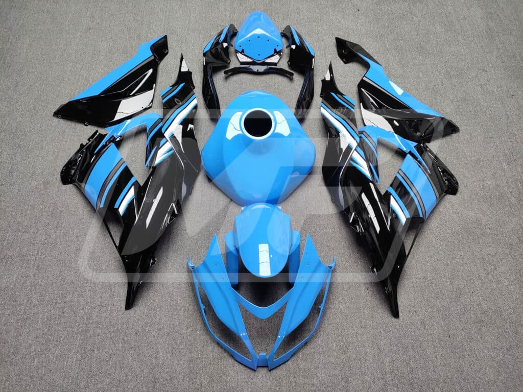 Kawasaki ZX6R 2013-2018 Gloss Black with Sky Blue & White ABS Fairings - image 1
