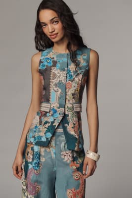 Ranna Gill Linen Blend Printed Vest - image 1