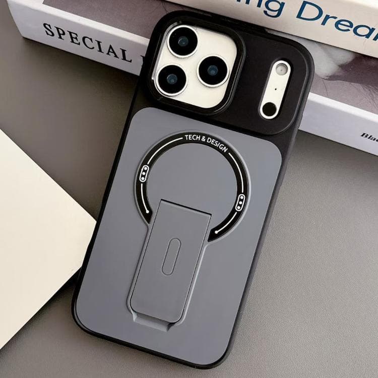 For iPhone 17 Pro Skin-Feel TPU Hybrid PC Magnetic Phone Case with Kickstand (Black) - image 1