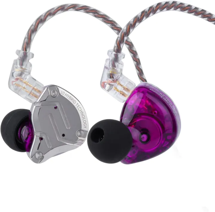 Linsoul KZ ZS10 Pro 4BA+1DD 5-Driver Hybrid In-Ear Monitor Earphones with Stainless Steel Faceplate and Detachable Cable (Purple, Without Mic, Open Box) - image 1