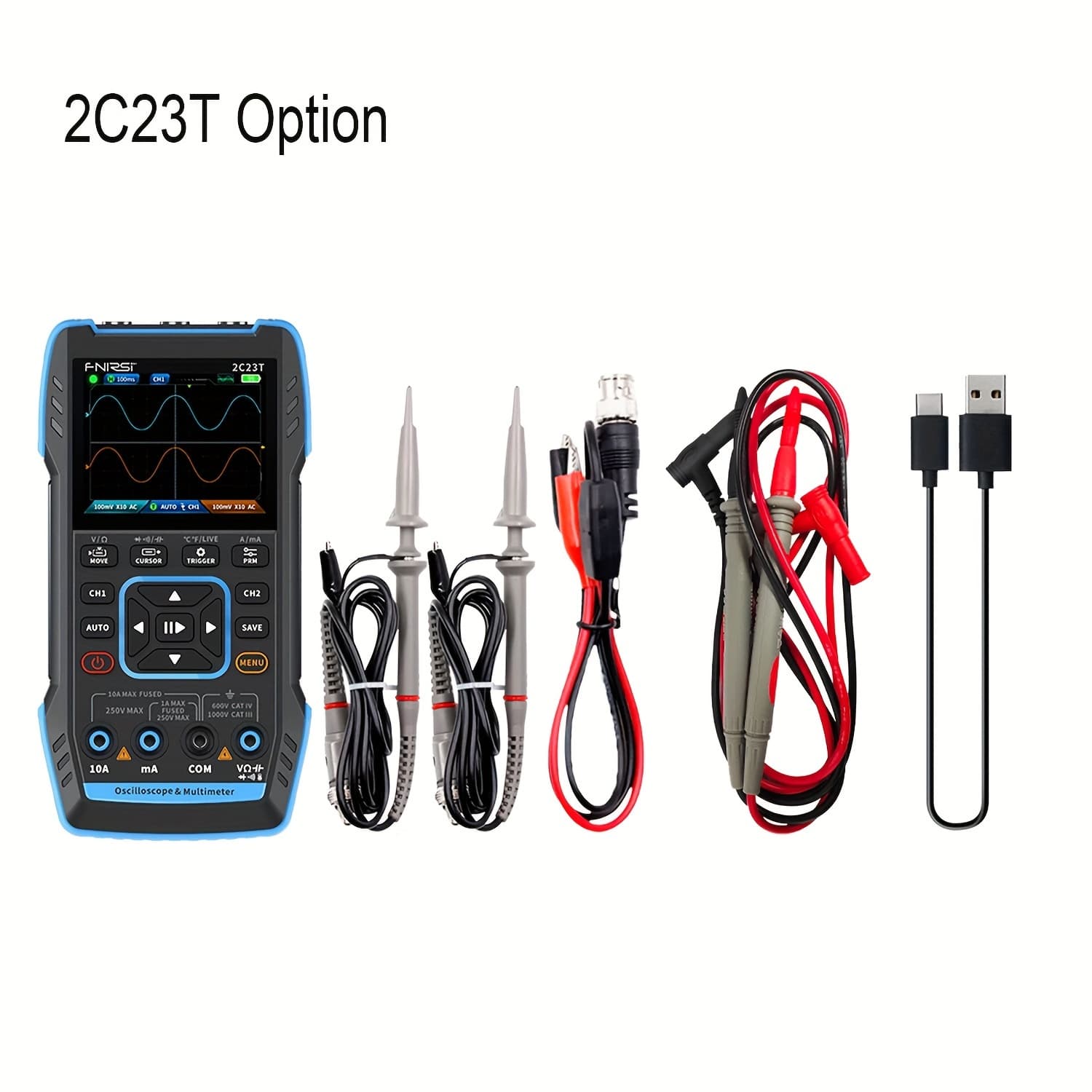 2C23T Portable Digital Oscilloscope Multimeter with Function Signal Generator, 3-In-1 Dual Channel 10MHz*2 50Ms/s - image 1