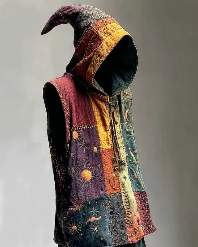 Men's Summer Vacation Star and Moon Embroidery Rainbow Contrast Hooded Sleeveless Top - image 1