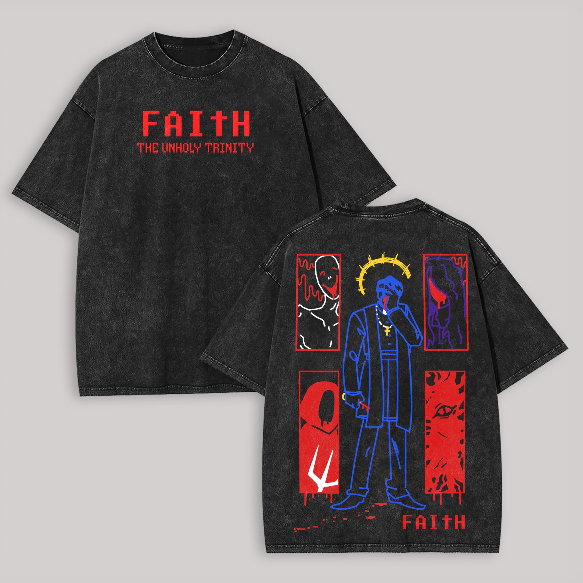 Faith: The Unholy Trinity Printed Unisex Washed T-Shirt - image 1